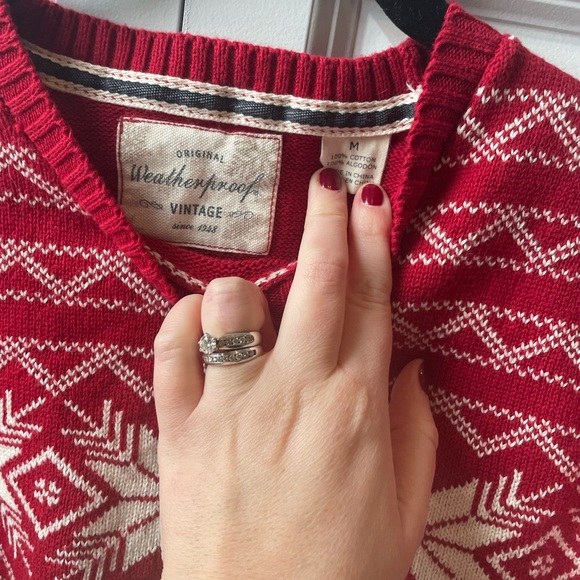 Original Weatherproof brand Red Fair Isle cotton sweater. Size M. - Picture 3 of 7